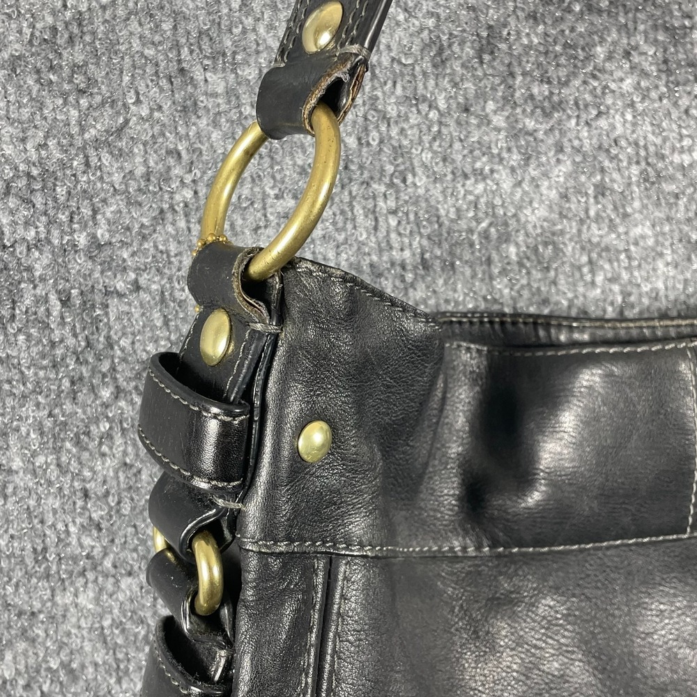 VTG Coach Purse Hobo Black Zoe Leather Cross Body Bag Brass Heavy Charm Tag Y2K - Picture 4 of 16